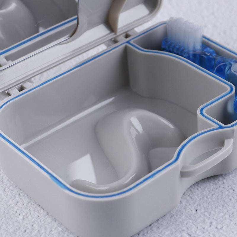 Denture false teeth storage box case with mirror and clean brush appliance FT