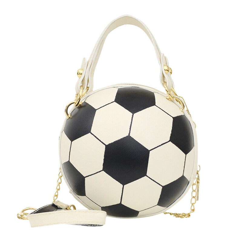 Round Shoulder Bag Women Totes Chain Messenger Handbag (Football White)