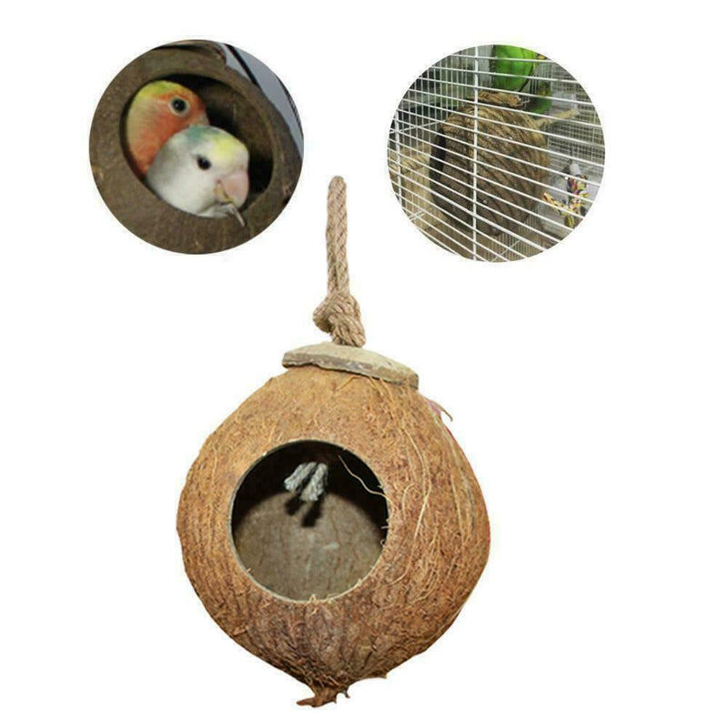 Coconut Shell Bird Nestouseut Cage Feeder Pet Parrot Parakeet Nice Toys A3X9