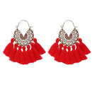 Boho Tassel Dangle Earrings Women Ethnic Fringe Ear Drop Jewelry (Red) A
