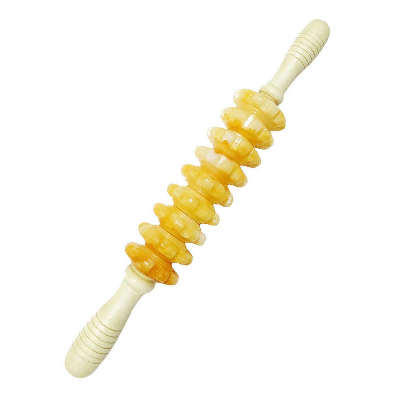 Massage Roller Stick Plastic Wheel Wood Handle Health Massager 9 Rollers f. Body