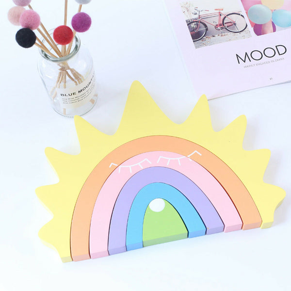 6 Colors Wooden Stacking Stacker Blocks Rainbow Shape Kid's Gift