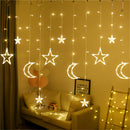 LED Twinkle Moon Star Window Curtain Fairy Lights Display Warm White Romantic