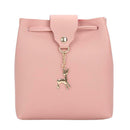 Women Leather Shoulder Bucket Bag Deer Pendant Handbag Messenger Bag(Pink)
