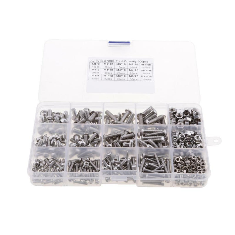 500Pcs M3 M4 M5 Stainless Steel Hex Socket Head Cap Screws Nuts Assortment