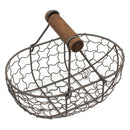 Iron Retro Fruit Egg Bread Storage Basket Wood Handle Kitchen Organizer