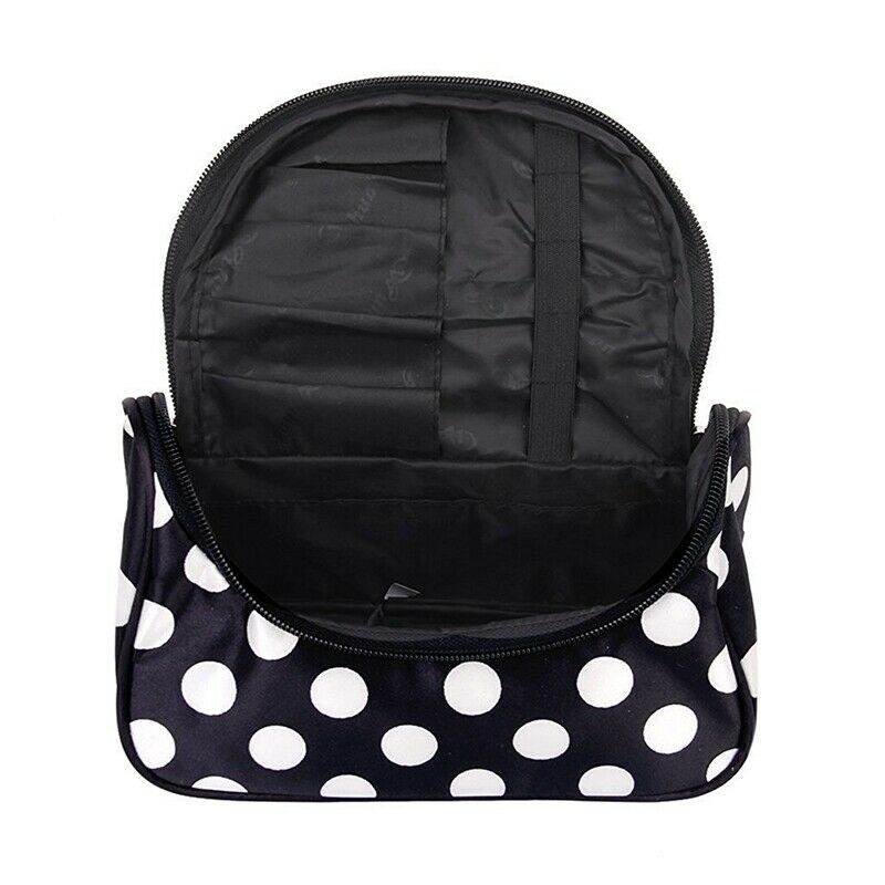 Black Zipper Cosmetic Bag Toiletry Bag Make-up Bag Hand Case Bag with Dot P G6H2