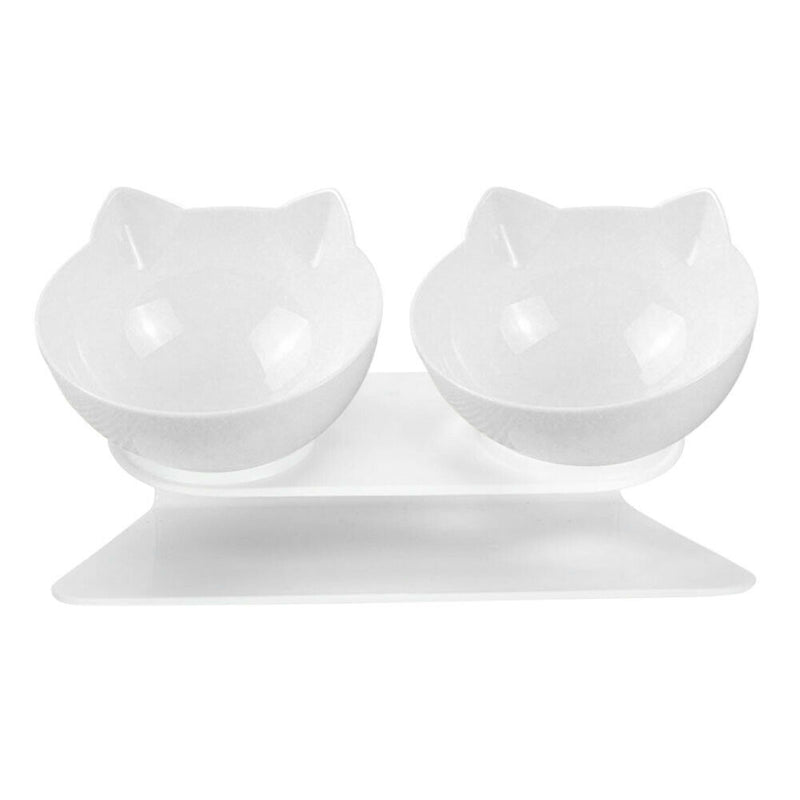 Double Bowls Detachable Tilt Cat Ears Pet Bowl Non-slip Cat Dog Feeder (E) A