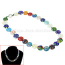 Colorful Millefiori Glass Flat Round Beads Necklace Jewellery For Women Lady