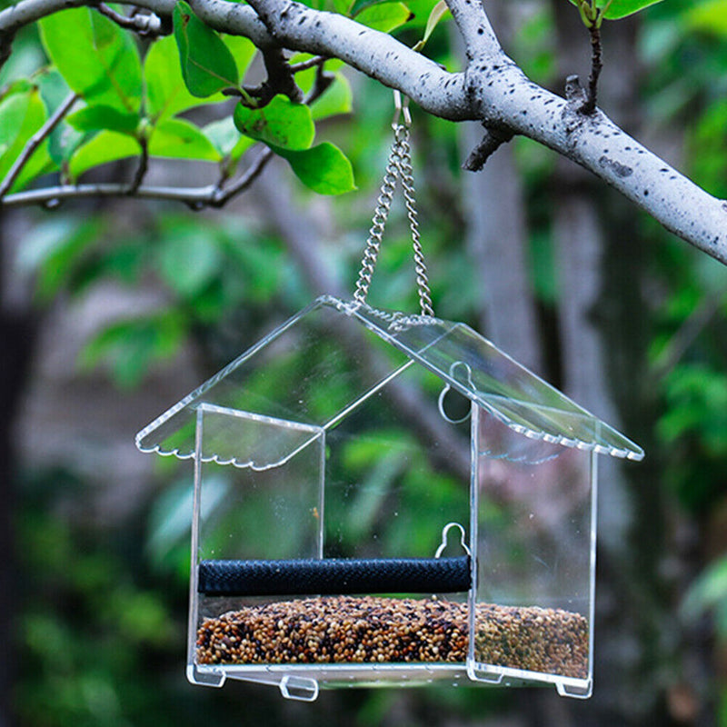 House Type Bird Food Container Dispenser Feeding Device Birds Transparent Feeder