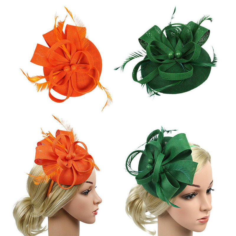 2x Lady Feather Fascinator Cocktail Hat Wedding Derby Pillbox Hats Headbands