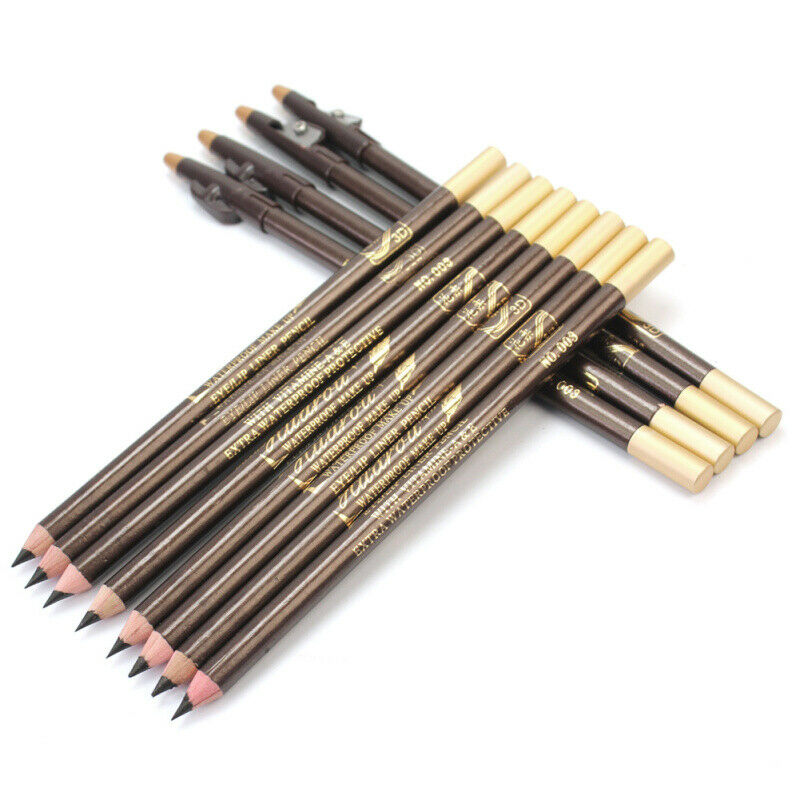 12Pcs Brown Make Up Pen Eye Liner Eyeliner Eyebrow Pencil with Sharpener Lid