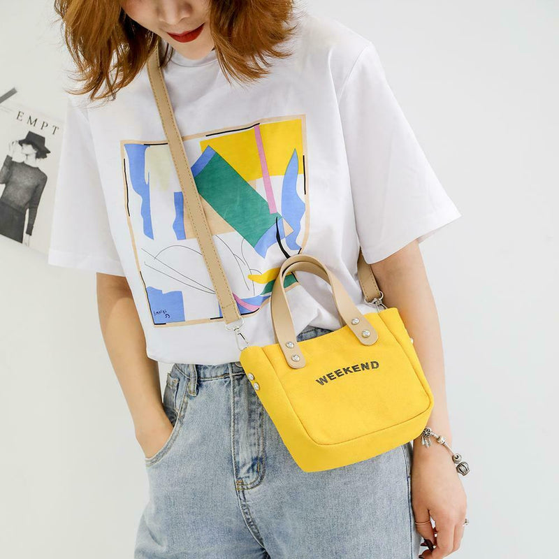 Letter Print Shoulder Satchel Handbags Canvas Women Crossbody Bags (Yellow) A