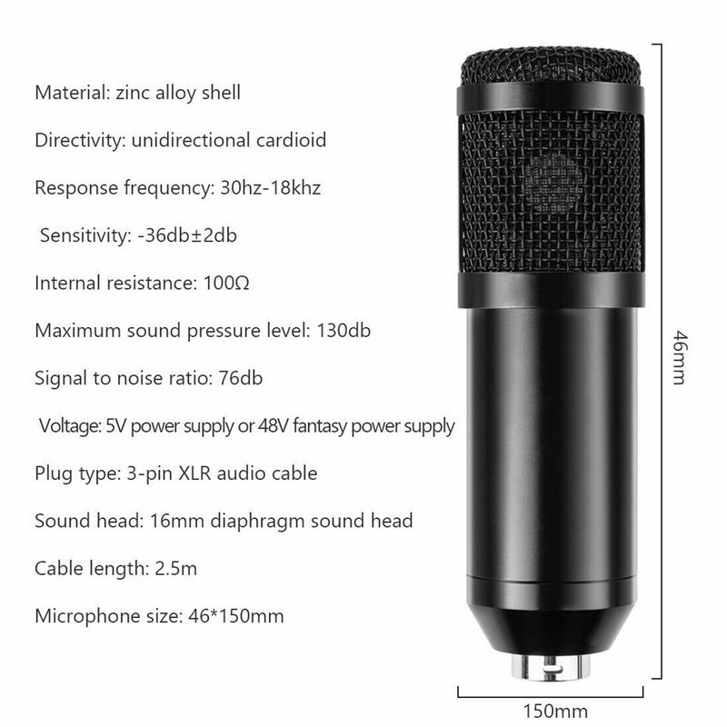 Studio Recording Condenser Microphone Kit USB Cable Audio Cable for Podcast