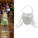 White Satin Wedding Flower Girl Basket Bowknot Decorative Ceremony Basket Holder