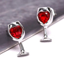Fashion Red Color Heart Crystal Stone Wine Glass Stud Earrings Jewelry Gift  BX