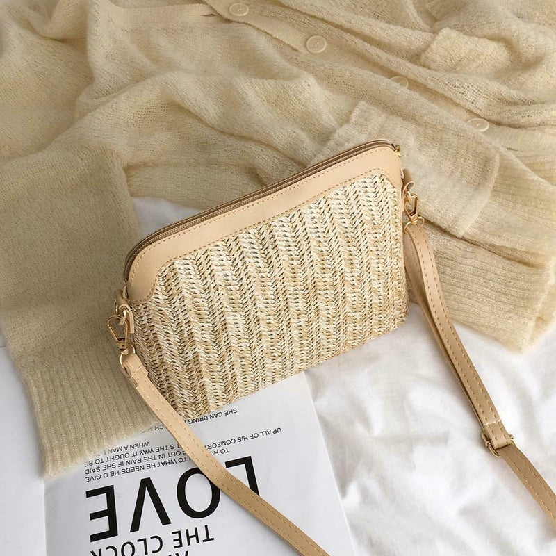 Straw Crossbody Bag Boho Beach Holiday Women Shoulder Bags (Light Brown)