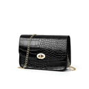 Crocodile Leather Messenger Bag Women Retro Purse Shoulder Handbag (Black)