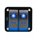 12V-24V 2 Gang blue Rocker Switch Panel Circuit Breaker Boat Marine Waterpr