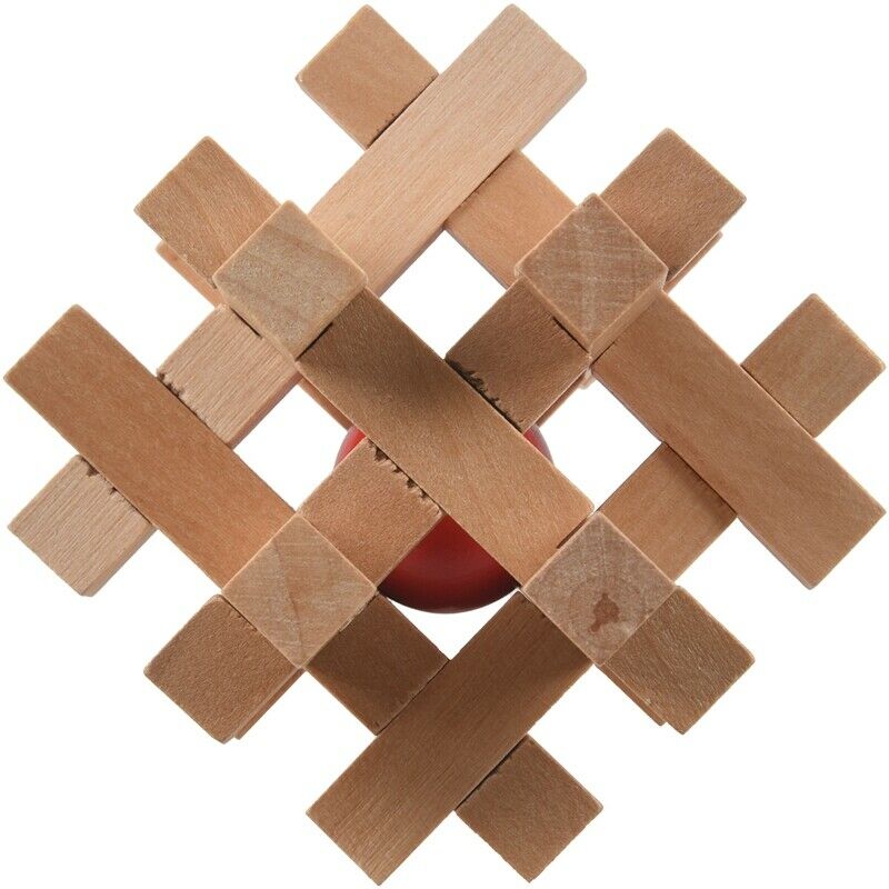 Wooden Take the Ball from Cage Lock Logic Puzzle Burr Puzzles Brain Teaser  Z8K9