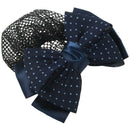 Dotted Bow Barrette Hair Clip Bun Cover Dark Blue White w Net Snood E9I4