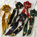 Elegant Women'S Stretch Hair Band Printed Flowers Hair Ring Bow Hair Ring P