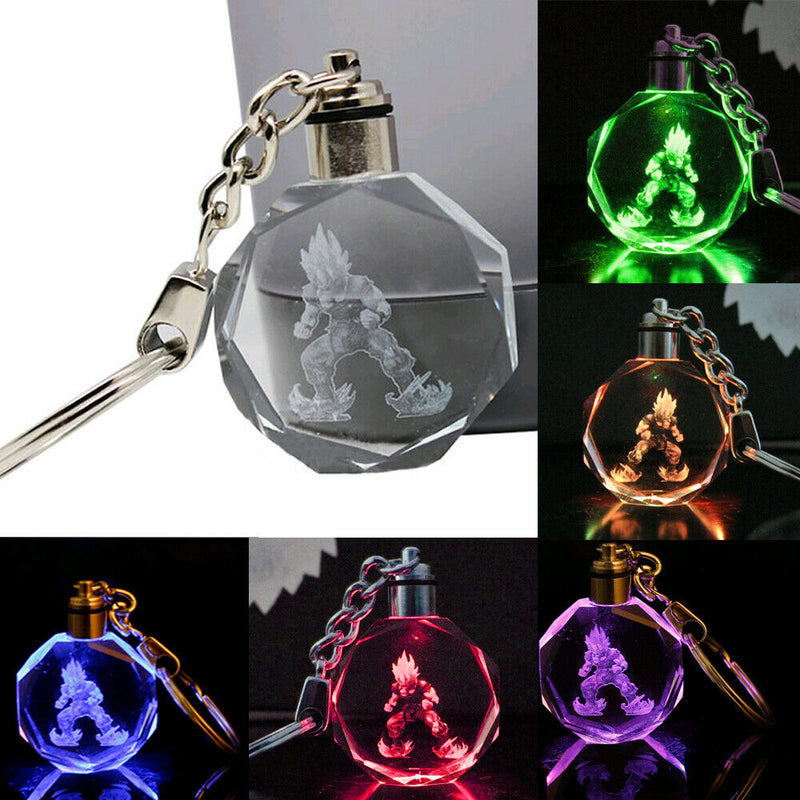 Dragon Ball Z Saiyajin Son Goku Trunks Crystal Key Ring Chain LED Light Pendant