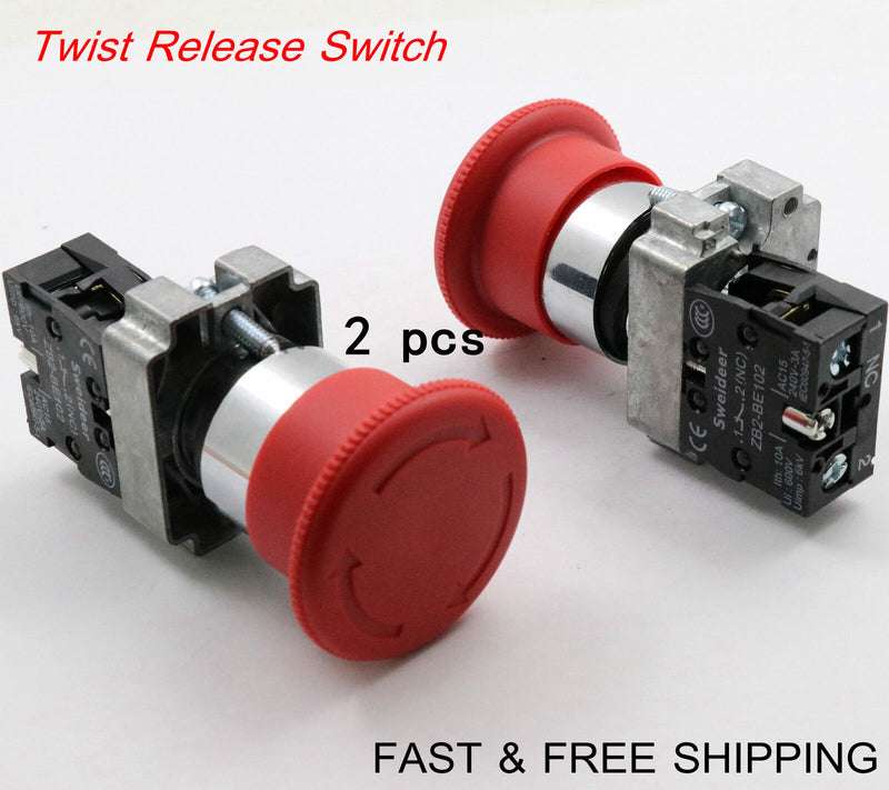 2PCS Emergency Stop Switch Red 600V 1 NC 10A Contacts  E-stop Twist Release P Gw
