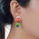 1 Pair Handcraft Polymer Clay Super Mario Piranha Plant Flower Corpse Studs U7L7