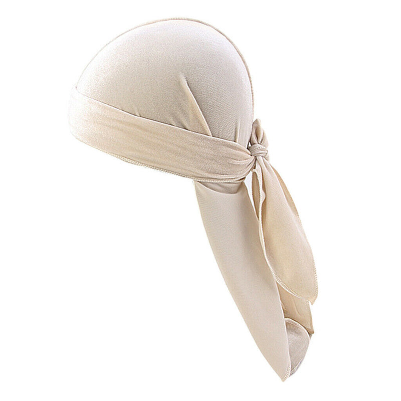 2pcs Mens Elegant Velvet Bandana Hat Long-Tail Muslim Headwear Beanie Cap