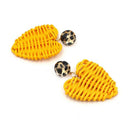 Summer Rattan Knit Drop Earrings For Women Heart Pendant Handmade Bohemian
