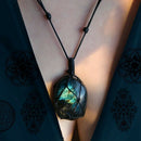 Labradorite Necklace Natural Stone Pendant Wrap Braid Necklace Yoga Macrame
