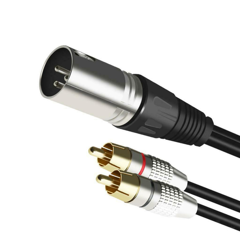 2X Dual RCA Male Plug To XLR 3-Pin Male Jack Audio Cable Connector