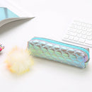 Fish Tail Sequin Pencil Case PU Pompom Pencil Bag School Stationery (Blue) A