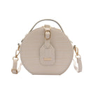 Women Round Shoulder Bag Alligator PU Circle Zip Crossbody Handbag (Beige)