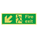Photoluminescent Plastic Fire Exit Sign All Direction Arrows (Left Down) A