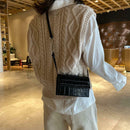 Women Crocodile Leather Shoulder Bag Solid Small Messenger Handbag (Black) A
