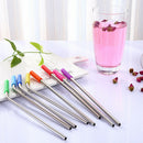 10Pcs Reusable with Silicone Tips Cleaning Brush Stainless Steel Straws