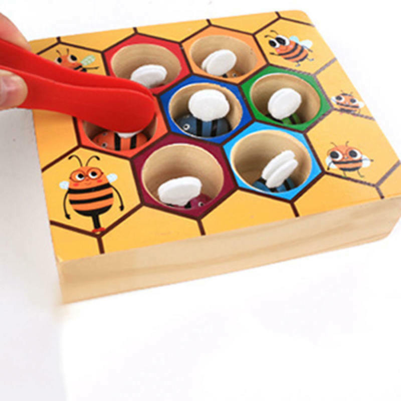 Clamp Bee to Hive Matching Game Wooden Hive Games Montessori Teaching Edu MVJ