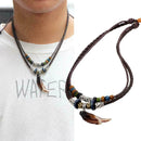 Men's Bohemia Wolf Tooth Pendant Leather Beaded Weaved Necklace Jewelry Gif U7L8