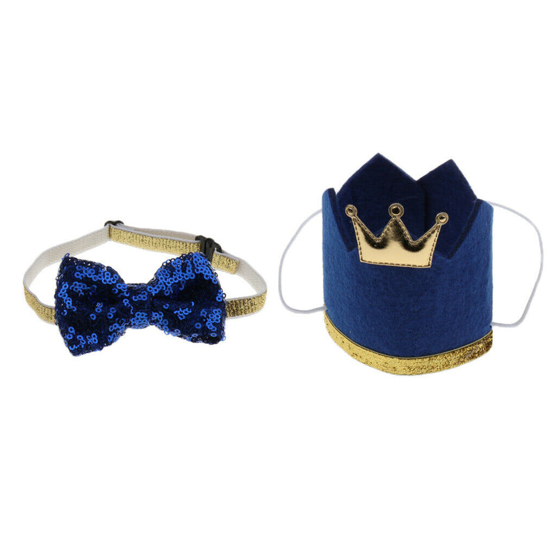 2x Dog Cat Bow Tie Dogs Cats Party Crown Hat & Bowknot Birthday Headwear