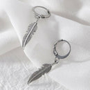 1Pair Feather Pendant Hoop Earrings Stainless Steel Dangle Unisex Boho Jewelry