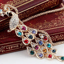 Trendy Peacock Pendants Long Colorful Crystal Necklace for Women Beauty Gw