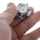 Stretch Band Flower Inlay Hunter Case Finger Ring Quartz Watch For Lady K5M5