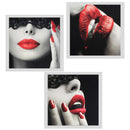 Pack 3 Art Oil Painting Canvas Picture Red Lips Wall Home Room Decor 40x40cm
