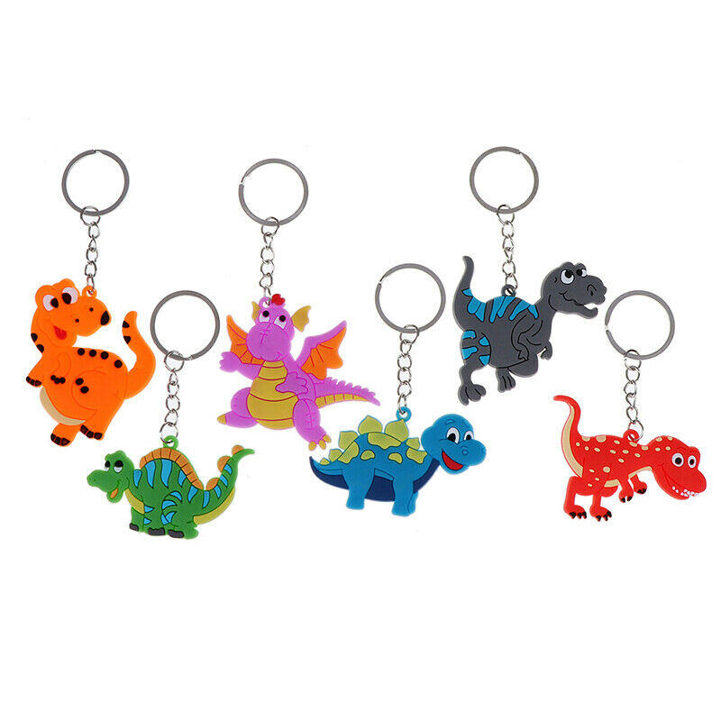 6pcs Cartoon Dinosaur Keychain Pendant Keyring Dinosaur Party Decor Kids Gift 3C