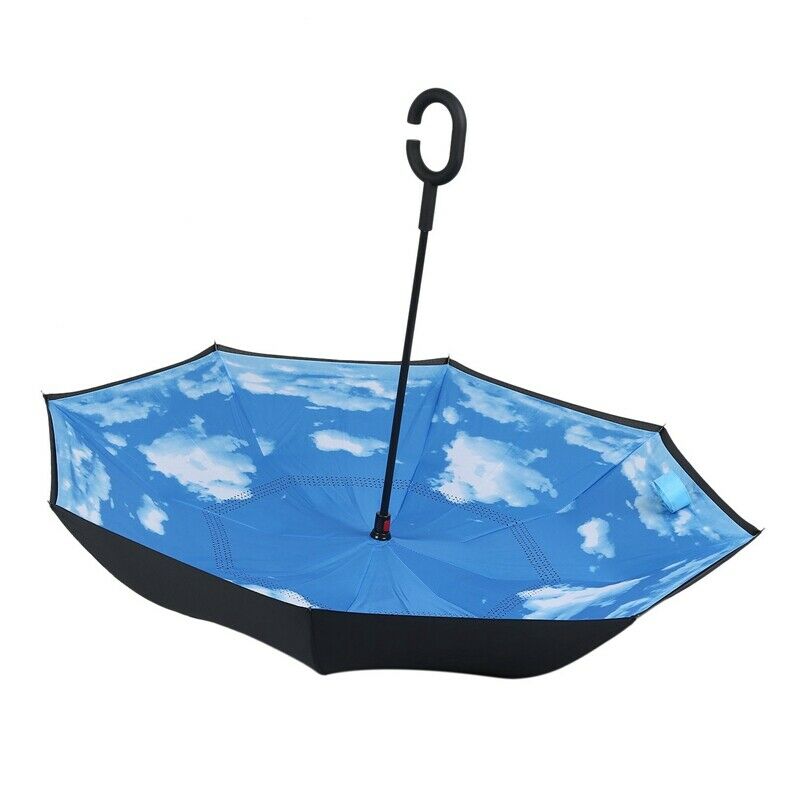 Sky Cloud Folding Reverse Umbrella Double Layer Inverted Windproof Rain Car M9M3