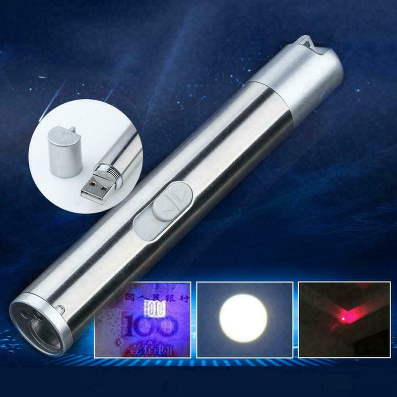 3 in1 Mini Multifunction USB Rechargeable LED UV Torch Pen Flashlight Lamp Hot