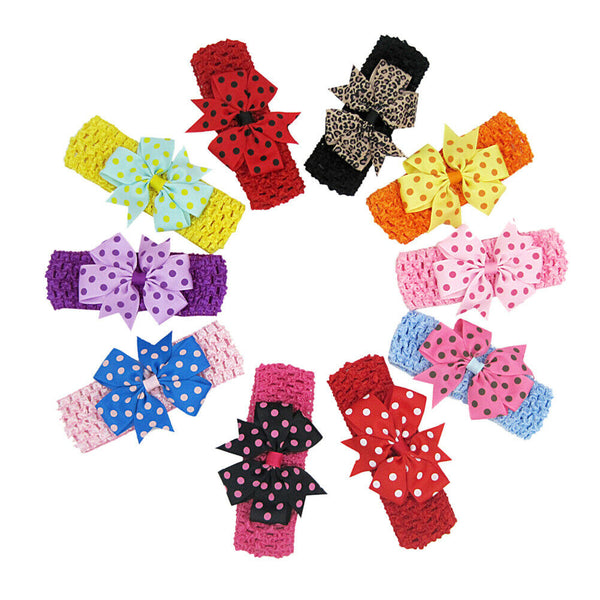 10pcs Girls Polka Dots Bowknot Elastic Turban Headbands Hair Accessories #gib
