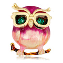 Enamel Owl Glasses Brooch Pin Animal Crystal Wedding Party Brooch Pin Gift JR